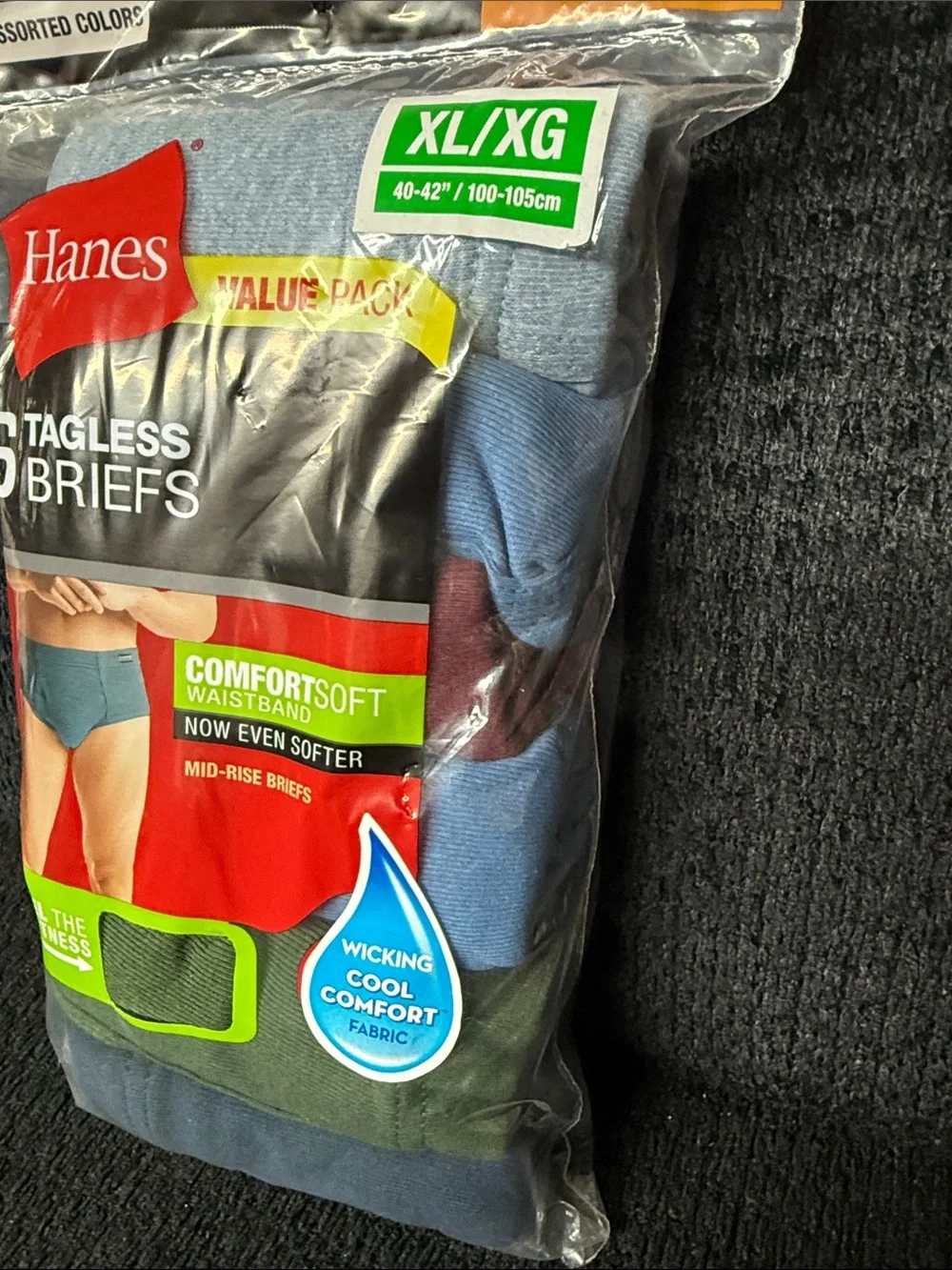 Hanes Tagless Briefs Pack - Blue, Green, Navy Assorted (6 Pack)